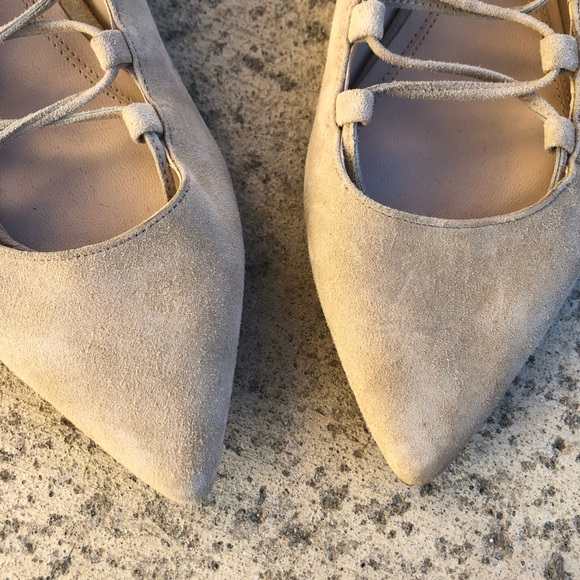 Marc Fisher Ltd. Lace Up Pointed Toe Flats Beige - Picture 2 of 8